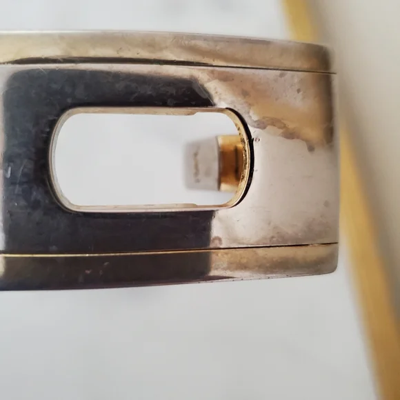 Vintage YSL Two Tone Gold Silver Front Logo Designer Belt Buckle Mens Accessorie